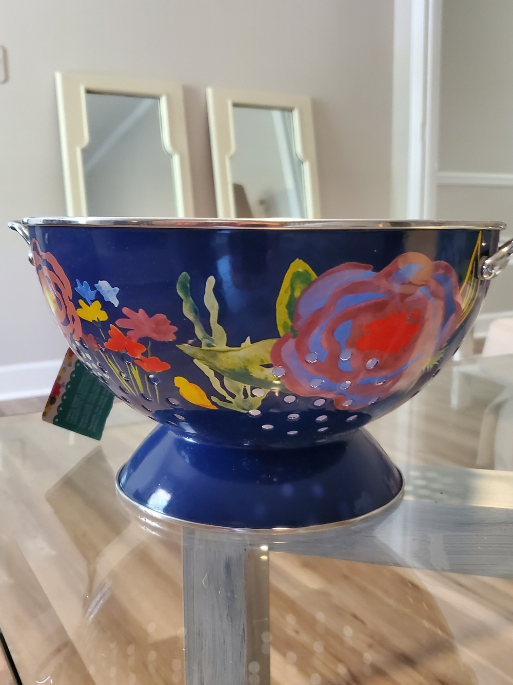 NWT Pioneer Woman Hand-Painted Navy Floral Enamel Colander